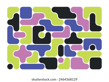 background with bright color liquid connected circle dots.metaballs tetris seamless pattern on white. abstarct geometric shapes collection. Point movement flat icon. tileable maze style