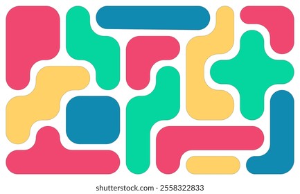 background with bright color liquid connected circle dots. metaballs tetris seamless pattern on white background. abstract geometric shapes collection.