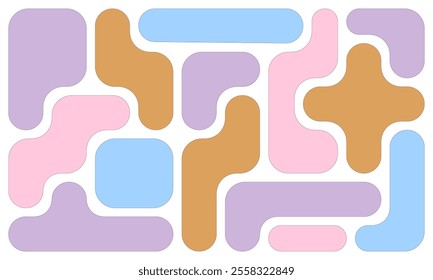 background with bright color liquid connected circle dots. metaballs tetris seamless pattern on white background. abstract geometric shapes collection.