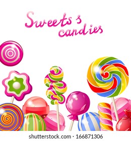 Background with bright colorful lollipops