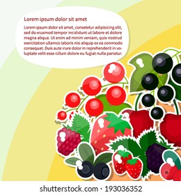 Background: bright and cute pictures of different berries. Place for your text.