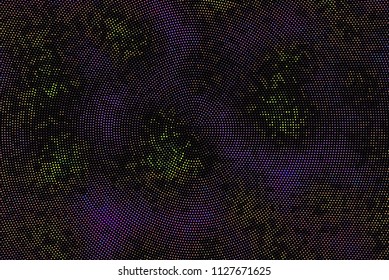 Background with bright dots, circles. Abstract sequins, rhinestones, glitter background. Perforated surface. Shining texture. Vector illustration. Different shades of green. blue, violet color