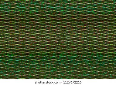 Background with bright dots, circles. Abstract sequins, rhinestones, glitter background. Perforated surface. Shining texture. Vector illustration. Different shades of green yellow color