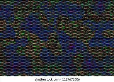 Background with bright dots, circles. Abstract sequins, rhinestones, glitter background. Perforated surface. Shining texture. Vector illustration. Different shades of green. blue, violet color