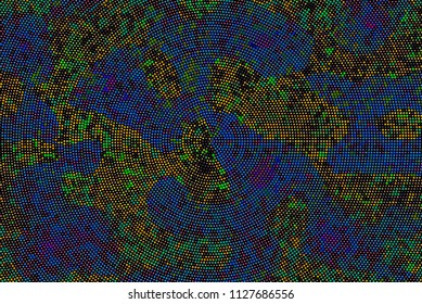 Background with bright dots, circles. Abstract sequins, rhinestones, glitter background. Perforated surface. Shining texture. Vector illustration. Different shades of green. blue, violet color