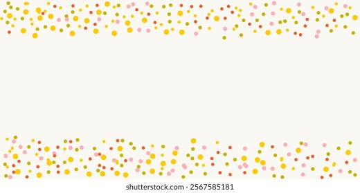 Background with bright dots, frame for advertising. Yellow, red, orange, green circles isolated.