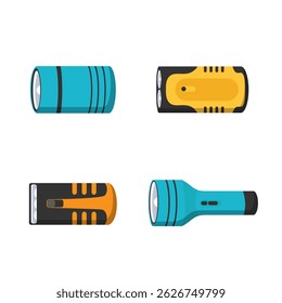 Background with bright electric torch icon in plastic design used for night light and equipment with battery operated flash device for safe online chat and media communication illustration

