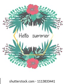  background bright flowers pattern on a white background with the sign of hello summer