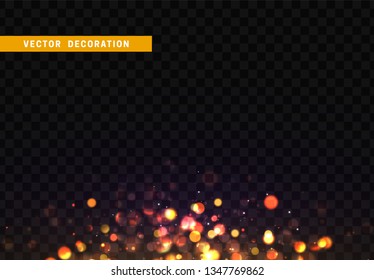 Background of bright glow bokeh. Christmas golden lights. bright night explosion transparent vector