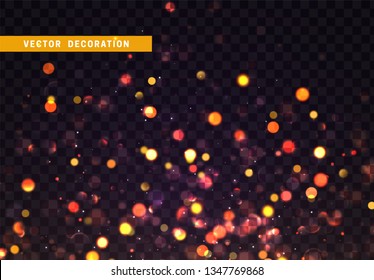 Background of bright glow bokeh. Christmas golden lights. bright night explosion transparent vector