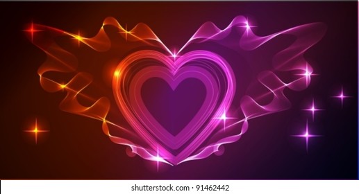 Background with bright heart over dark, vector, eps10