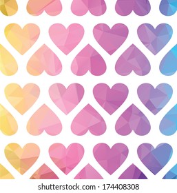 background from bright hearts in triangular style