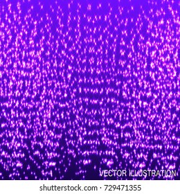 Background with bright and luminous particles. Moving effect of the lilac stars on a lilac background. Illustration.