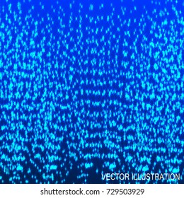 Background with bright and luminous particles. Moving effect of the stars on a blue background. Illustration in bright blue colors.