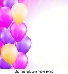 background with bright pink and yellow balloons as a border. vector