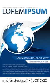 Background brochure, flyer or poster with a globe in blue color.