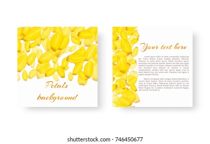 Background of the brochure with flying petals of yellow flowering daffodils