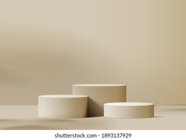 Background Brown 3d Cosmetic Minimal Scene With Platform. Brown Background Vector 3d Rendering With Podium. Stand To Show Cosmetic Products. Stage Showcase On Pedestal Cosmetic 3d Studio Beige Brown