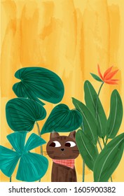 Background of brown cat in the garden.