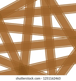 Background from brown movie and camera blank film strips of different colors with empty windows and without windows 