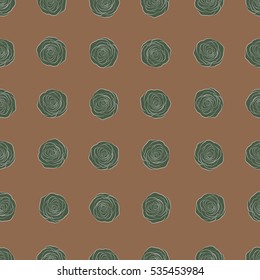 Background of a brown, neutral and green painted roses. Vector floral seamless pattern.