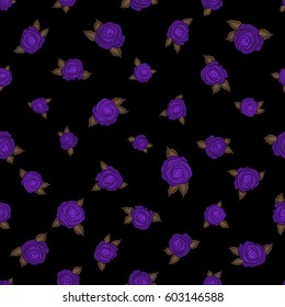 Background of a brown and violet painted roses. Vector floral seamless pattern.