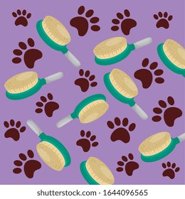 background of brushes pet and paw prints vector illustration design