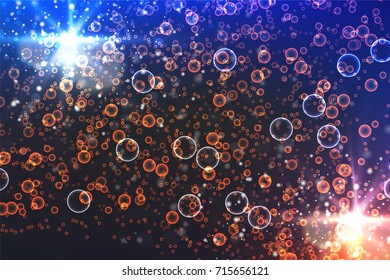 Background Bubbles with Glow on Colored texture. Abstract illustration of New Year or Other Holiday Designs