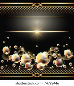 Background with bubbles, glowing star, golden ornament and smoke