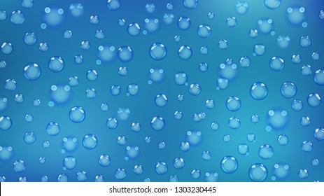 Background of bubbles or water drops of different sizes in light blue colors