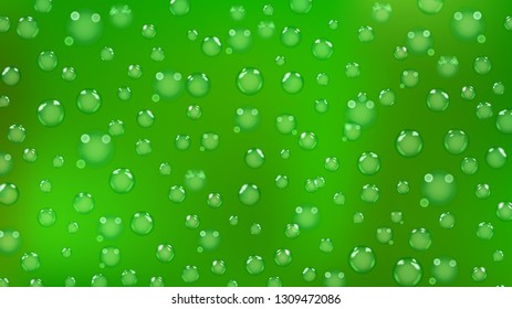 Background of bubbles or water drops of different sizes in green colors