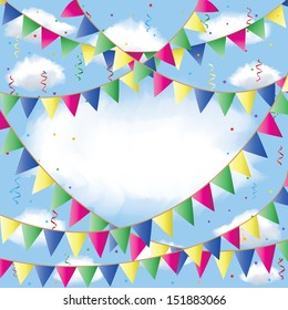 Background with bunting flag decorations in sky