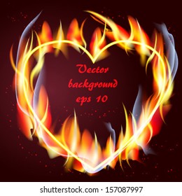 background burning heart of fire frame vector