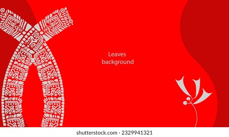 Background for a business card from the signs and symbols of the ancient Mayan peoples. Leaves background.Patterns of the Mayan and Aztec peoples on a red background.