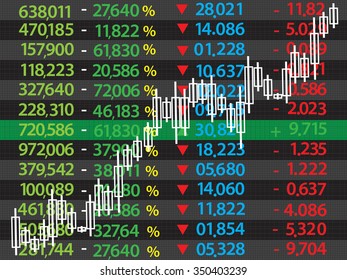 Background with business, financial data and candlesticks, vector.