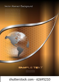 Background for business, gold with earth globe, vector.