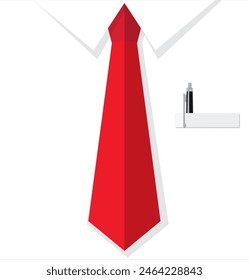 Background of Business man shirt with red tie, pocket with pen. vector illustration in flat design