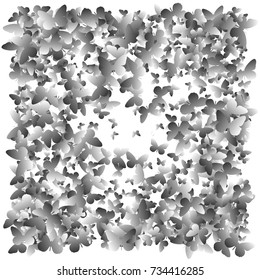Background of butterflies. Abstract vector pattern of butterflies. Gray, white