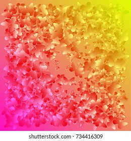 Background of butterflies. Abstract vector pattern of butterflies. Pink, yellow, warm