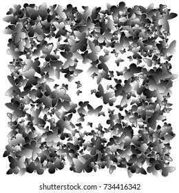 Background of butterflies. Abstract vector pattern of butterflies. Gray, white
