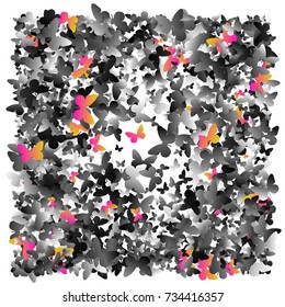 Background of butterflies. Abstract vector pattern of butterflies, Gray, white