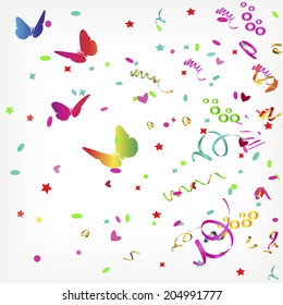 background with butterflies and confetti