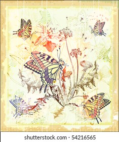 background with butterflies and flowers.eps 10