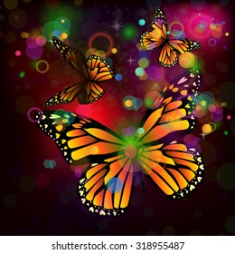 Background with butterflies glow. Vector