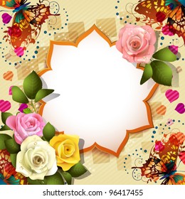 Background with butterflies, hearts and roses for Valentine's day