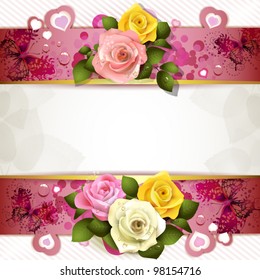 Background with butterflies, hearts and roses for Valentine's day