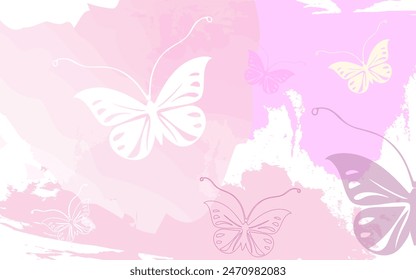 fondo de mariposas en colores rosa suave. Utilícelo para postales, Anuncios, anuncios, saludos, carteles, tarjetas de visita, redes sociales. Ilustración vectorial