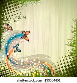 Background with butterflies and wood texture