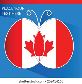 Background with butterfly decorated as flag of Canada