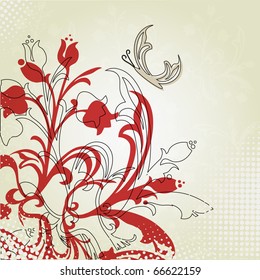 fondo con mariposa y flores